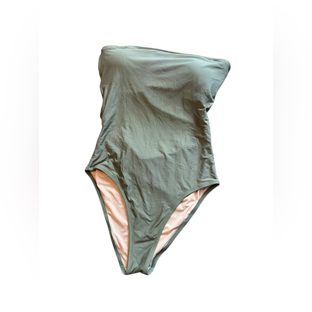 J. Crew One Piece Bandeau Criss Cross Back Swimsuit Sz 8 Safari Green
